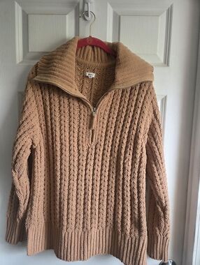 Aerie sz M Chunky Half-Zip Cable Knit Sweater - Camel